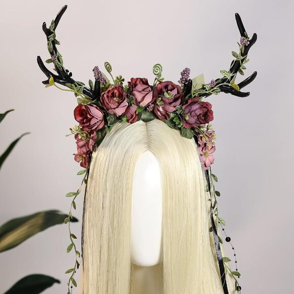 Flower Reindeer Headband for Women Woodland Fairy Cosplay Antler Hairpiece main image 6